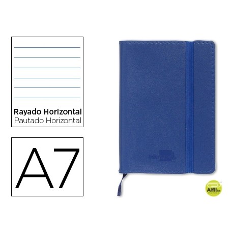 LIBRETA LIDERPAPEL SIMIL PIEL A7 120 HOJAS 70G/M2 HORIZONTAL SIN MARGEN AZUL