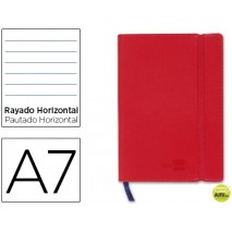 LIBRETA LIDERPAPEL SIMIL PIEL A7 120 HOJAS 70G/M2 HORIZONTAL SIN MARGEN ROJO