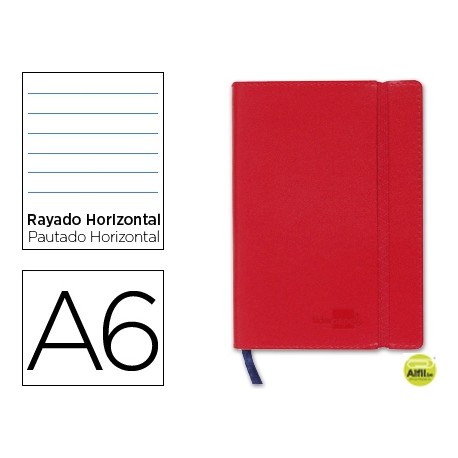 LIBRETA LIDERPAPEL SIMIL PIEL A6 120 HOJAS 70G/M2 HORIZONTAL SIN MARGEN ROJO