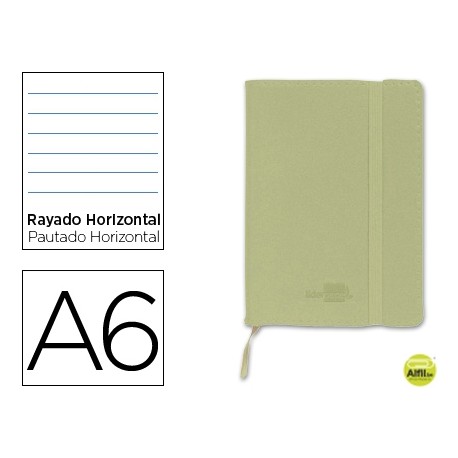 LIBRETA LIDERPAPEL SIMIL PIEL A6 120 HOJAS 70G/M2 HORIZONTAL SIN MARGEN VERDE