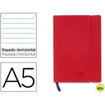 LIBRETA LIDERPAPEL SIMIL PIEL A5 120 HOJAS 70G/M2 HORIZONTAL SIN MARGEN ROJO