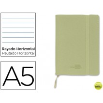 LIBRETA LIDERPAPEL SIMIL PIEL A5 120 HOJAS 70G/M2 HORIZONTAL SIN MARGEN VERDE