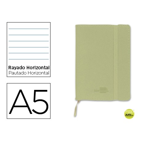LIBRETA LIDERPAPEL SIMIL PIEL A5 120 HOJAS 70G/M2 HORIZONTAL SIN MARGEN VERDE
