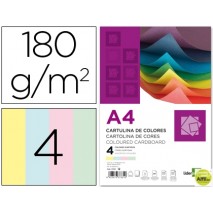 CARTULINA LIDERPAPEL A4 180G/M2 4 COLORES SURTIDOS