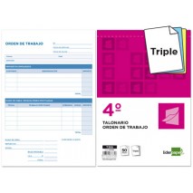 TALONARIO LIDERPAPEL ORDEN DE TRABAJO CUARTO ORIGINAL Y 2 COPIAS T355