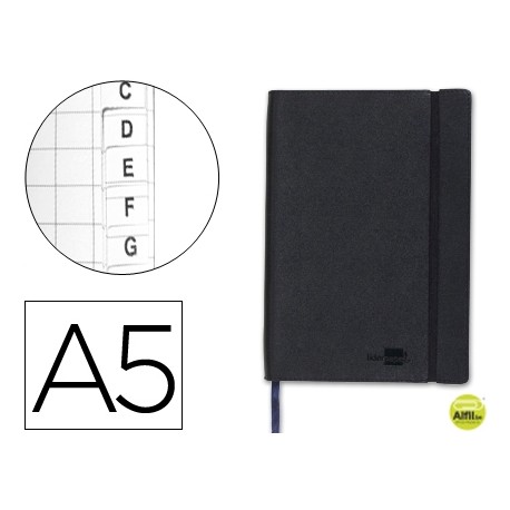 LIBRETA LIDERPAPEL SIMIL PIEL A5 120 HOJAS 70G/M2 INDICE NEGRO