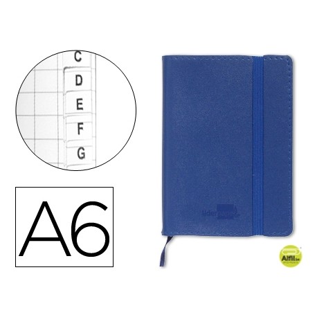 LIBRETA LIDERPAPEL SIMIL PIEL A6 120 HOJAS 70G/M2 INDICE AZUL