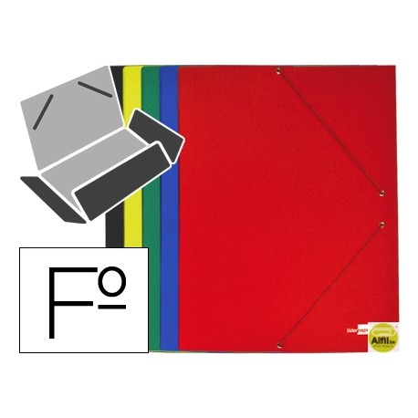 CARPETA GOMAS LIDERPAPEL FOLIO 3 SOLAPAS CARTON PLASTIFICADO COLORES SURTIDOS