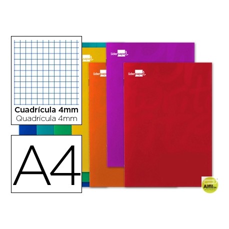 LIBRETA LIDERPAPEL WRITE A4 80 HOJAS 60G/M2 CUADRO 4MM CON MARGEN