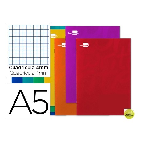 LIBRETA LIDERPAPEL WRITE A5 80 HOJAS 60G/M2 CUADRO 4MM CON MARGEN