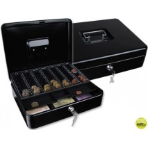 CAJA CAUDALES Q-CONNECT 12" 300X240X90 MM NEGRA CON PORTAMONEDAS
