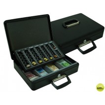 CAJA CAUDALES Q-CONNECT 14,5" 370X270X95 MM CON PORTAMONEDAS Y BANDEJA PARA BILLETES