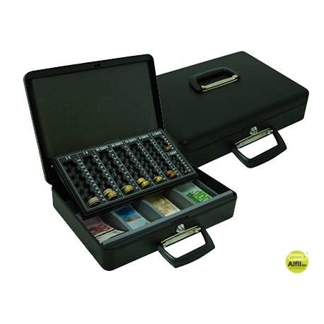 CAJA CAUDALES Q-CONNECT 14,5" 370X270X95 MM CON PORTAMONEDAS Y BANDEJA PARA BILLETES