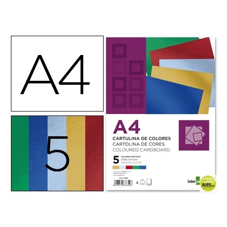 CARTULINA LIDERPAPEL A4 235 G/M2 METALIZADA 5 COLORES SURTIDOS