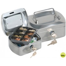 CAJA CAUDALES Q-CONNECT 6" 152X115X80 MM PLATA CON PORTAMONEDAS