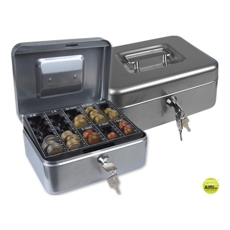 CAJA CAUDALES Q-CONNECT 8" 200X160X90 MM PLATA CON PORTAMONEDAS