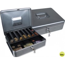 CAJA CAUDALES Q-CONNECT 12" 300X240X90 MM PLATA CON PORTAMONEDAS