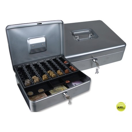 CAJA CAUDALES Q-CONNECT 12" 300X240X90 MM PLATA CON PORTAMONEDAS