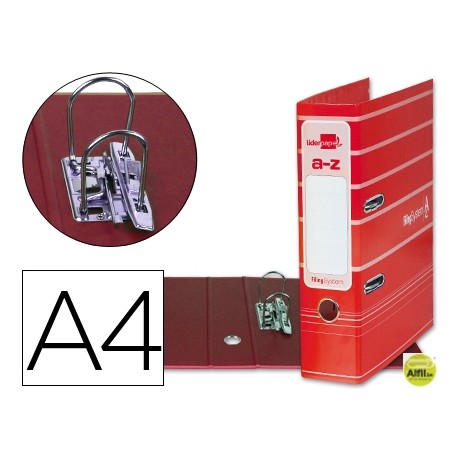 ARCHIVADOR DE PALANCA LIDERPAPEL A4 FILING SYSTEM FORRADO CON RADO LOMO 75MM ROJO COMPRESOR METALICO