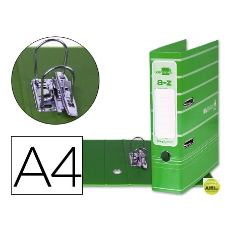 ARCHIVADOR DE PALANCA LIDERPAPEL A4 FILING SYSTEM FORRADO CON RADO LOMO 75MM VERDE COMPRESOR METALIC