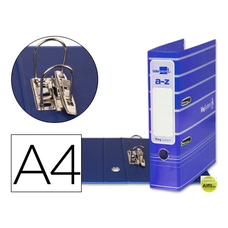 ARCHIVADOR DE PALANCA LIDERPAPEL A4 FILING SYSTEM FORRADO CON RADO LOMO 75MM AZUL COMPRESOR METALICO