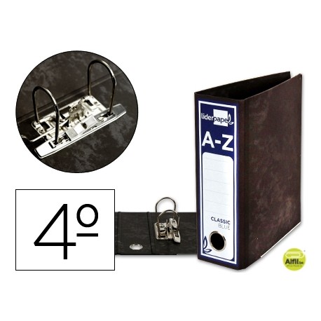 ARCHIVADOR DE PALANCA LIDERPAPEL CUARTO APAISADO CLASSIC BLUE SIN RADO LOMO 80MM NEGRO COMPRESOR MET