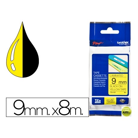 CINTA BROTHER TZE-621 AMARILLO-NEGRO 9MM LONGITUD 8 MT