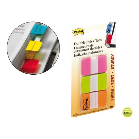 BANDERITAS SEPARADORAS RIGIDASDISPENSADOR 3 COLORES POST-IT INDEX 686-PGO MEDIANOS22 BANDERITAS POR
