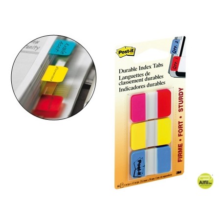 BANDERITAS SEPARADORAS RIGIDASDISPENSADOR 3 COLORES POST-IT INDEX 686-RYB MEDIANOS22 BANDERITAS POR