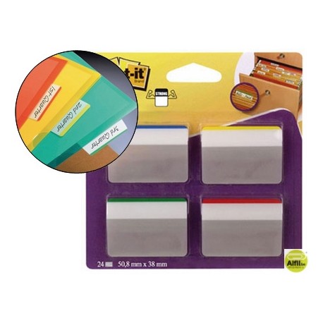 BANDERITAS SEPARADORAS RIGIDASDISPENSADOR 4 COLORES POST-IT INDEX 686A-1 GRANDES 24 BANDERITAS