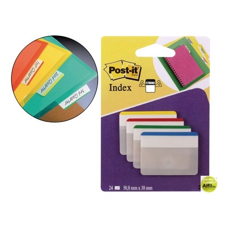 BANDERITAS SEPARADORAS RIGIDASDISPENSADOR 4 COLORES POST-IT INDEX 686-F-1 GRANDES 24 BANDERITAS