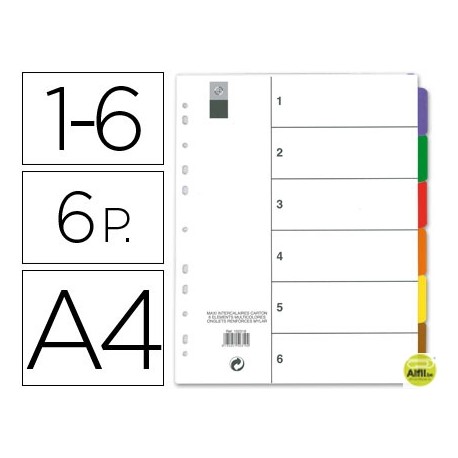 SEPARADOR MAXI AVERY DIN A4 IMPRIMIBLES MULTITALADRO JUEGO DE 6 SEPARADORES SOPORTE CARTON