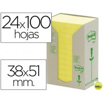 BLOC DE NOTAS ADHESIVAS QUITA Y PON RECICLADAS EN TORRE POST-IT 38 X 51 MM 24 BLOCS 653 RECICLADO