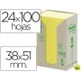 BLOC DE NOTAS ADHESIVAS QUITA Y PON RECICLADAS EN TORRE POST-IT 38 X 51 MM 24 BLOCS 653 RECICLADO