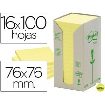 BLOC DE NOTAS ADHESIVAS QUITA Y PON RECICLADAS EN TORRE POST-IT 76 X 76 MM 16 BLOCS 654 RECICLADO