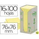 BLOC DE NOTAS ADHESIVAS QUITA Y PON RECICLADAS EN TORRE POST-IT 76 X 76 MM 16 BLOCS 654 RECICLADO
