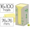 BLOC DE NOTAS ADHESIVAS QUITA Y PON RECICLADAS EN TORRE POST-IT 76 X 76 MM 16 BLOCS 654 RECICLADO