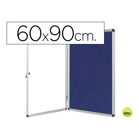 VITRINA DE ANUNCIOS Q-CONNECT MURAL PEQUEÑA FIELTRO AZUL CON PUERTA Y MARCO CON CERRADURA 90X60 CM