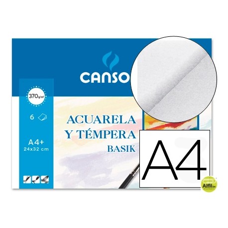 PAPEL ACUARELA BASIK CANSON DIN A4 370 GR PACK DE 6 HOJAS 24 X 32 CM
