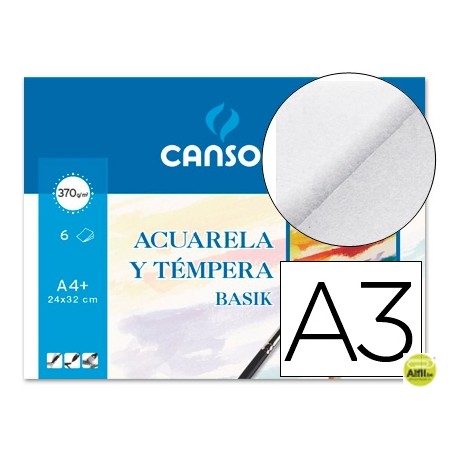 PAPEL ACUARELA BASIK CANSON DIN A3 370 GR PACK DE 6 HOJAS