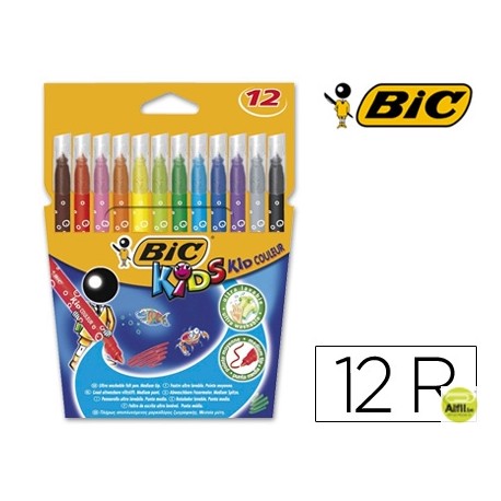 ROTULADOR BIC KID ESTUCHE DE 12 COLORES TINTA BASE AGUA ULTRA LAVABLE