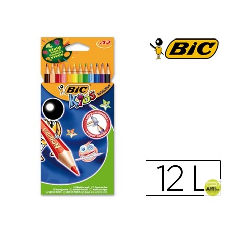 LAPICES DE COLORES BIC KID EVOLUTION ESTUCHE DE 12 COLORES SURTIDOS MINA ULTRA RESISTENTE