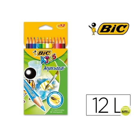 LAPICES DE COLORES BIC KID ESTUCHE DE 12 COLORES ACUARELABLES MADERA ALTA CALIDAD