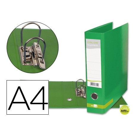 ARCHIVADOR DE PALANCA LIDERPAPEL A4 COLOR SYSTEM FORRADO SIN RADO LOMO 80MM VERDE COMPRESOR METALICO