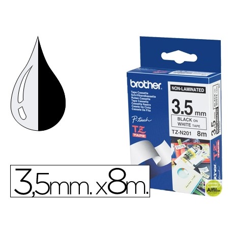 CINTA BROTHER TZ-N201 BLANCO-NEGRO 3.5M LONGITUD 8 MT
