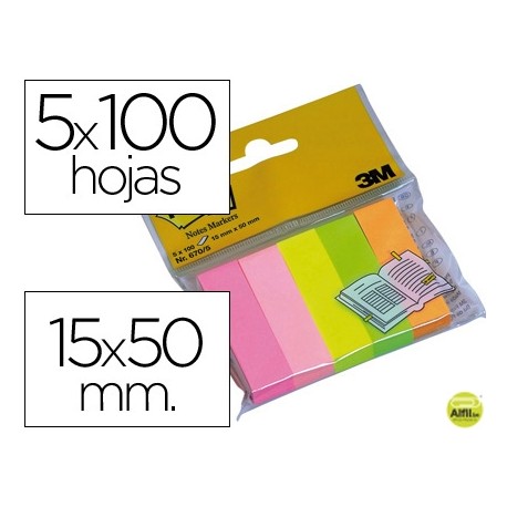 BLOC DE NOTAS ADHESIVAS QUITA Y PON POST-IT 15 X 50 MM COLORES SURTIDOS MININOTAS 670/5