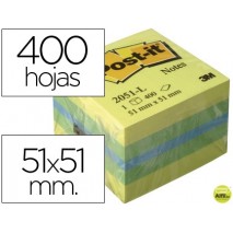 BLOC DE NOTAS ADHESIVAS QUITA Y PON POST-IT 51X51 MM MINICUBO COLOR LIMON 2051-L 400 HOJAS