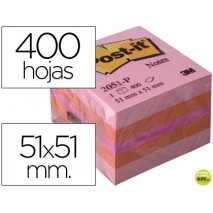 BLOC DE NOTAS ADHESIVAS QUITA Y PON POST-IT 51X51 MM MINICUBO COLOR ROSA 2051-P 400 HOJAS