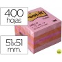 BLOC DE NOTAS ADHESIVAS QUITA Y PON POST-IT 51X51 MM MINICUBO COLOR ROSA 2051-P 400 HOJAS