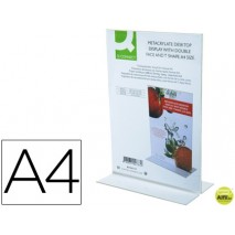 EXPOSITOR SOBREMESA Q-CONNECT CON FORMA DE T METACRILATO TAMAÑO A4 A DOS CARAS